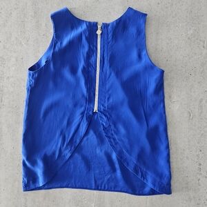 Amanda Uprichard Electric Blue W/ White Zipper Cropped Back Sleeveless Silk Top